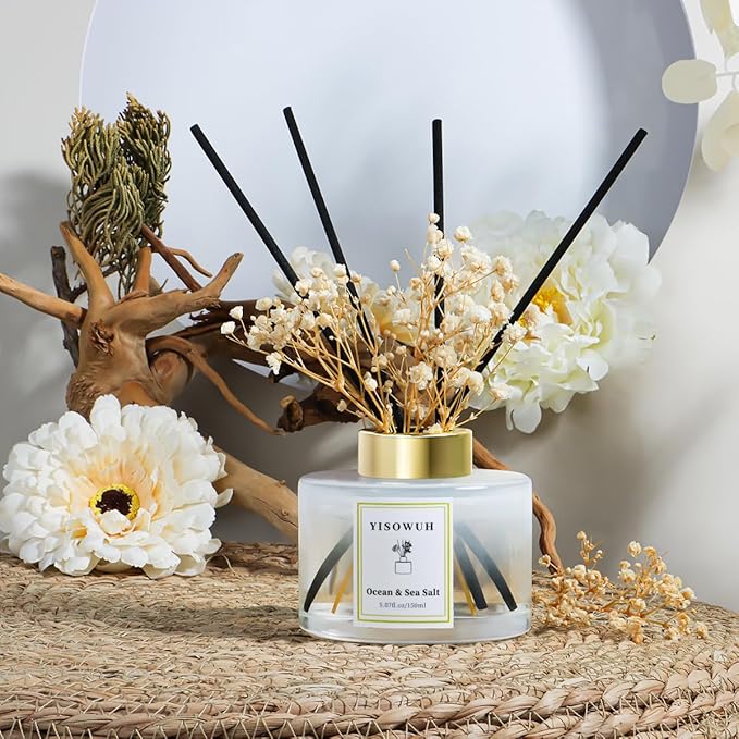 Reed Diffuser Set,5.07 fl oz (150 ml) - Ocean & Sea Salt Oil Diffusers with 8 Reed Sticks,Home Fragrance Reed Diffuser for Bathroom Shelf Decor