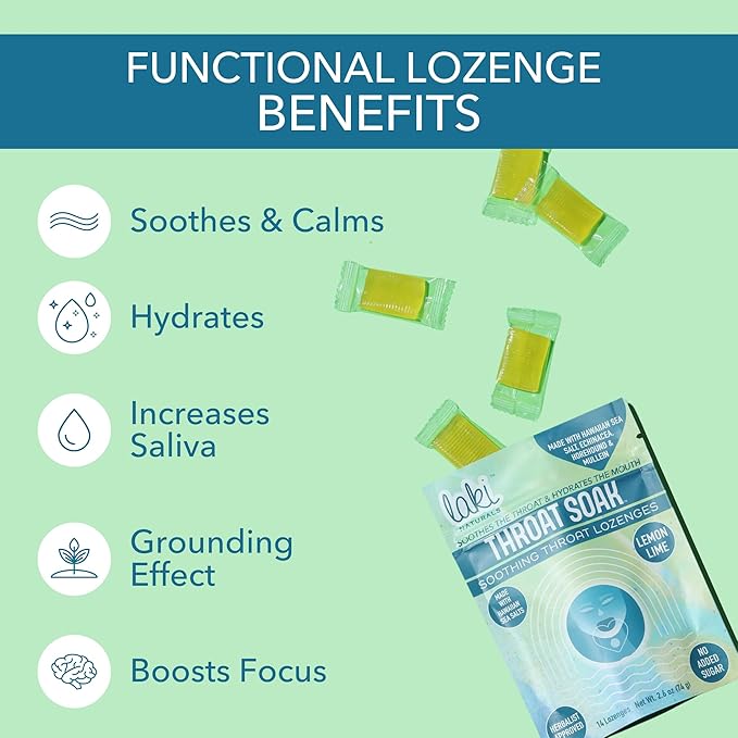 Laki Naturals Throat Soak Herbal Throat Lozenges (14 Ct) – Hawaiian Sea Salt Sore Throat & Dry Mouth Soothing Drops – Vegan, Non-GMO, Sugar-Free & Gluten-Free Sweet and Salty Herbal Candies