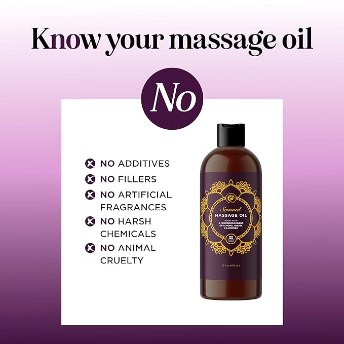 Aromatherapy Sensual Massage Oil for Couples - Relaxing Lavender Massaging Oil for Massage Therapy with Vitamin E Jojoba & Sweet Almond - Naturally Scented Vegan Non GMO & Gluten Free (16 Fl Oz)