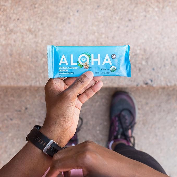 ALOHA Organic Plant Based Protein Bars, Vanilla Almond Crunch, 1.98-Ounce Bars, (Pack of 12)