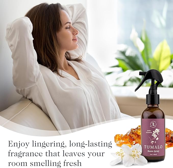 Room Spray - Sophisticated, All Natural Home Fragrance, Pure Essential Oil Air Freshener & Odor Eliminator, Refreshing Scent, Made in the USA, Amber & Jasmine, 4 oz Glass Bottle