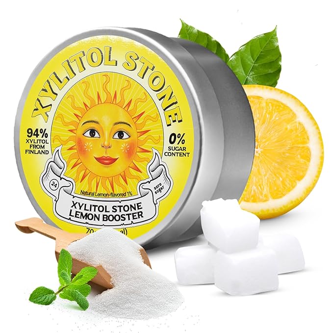 Xylitol Stone Sugar Free Candy - Vegan & Keto Friendly Unique Hard Candy - 100% Natural Flavor Candies - Gluten Free & Non-GMO Breath Freshener Low Calorie Mints - Lemon Booster (Pack of 1)