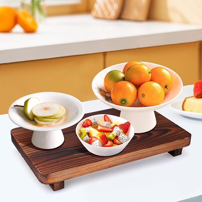 Farmhouse Bathroom Counter Tray Wood Risers Display Stands Kitchen Countertop Trays Decorative Dish Soap Dispenser Holder for Bathroom Sink Accessories Wooden Pedestal Stand Kitchen Decor Vanity Tray