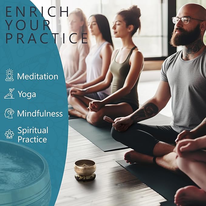 Handmade Tibetan Etched Singing Bowl Set with Case – Meditation Bowl & Sound Bowl with Cushion, Mallet & Guide – Portable Meditation Kit – Therapeutic Sound Devices – Yoga Accessories for Relaxation