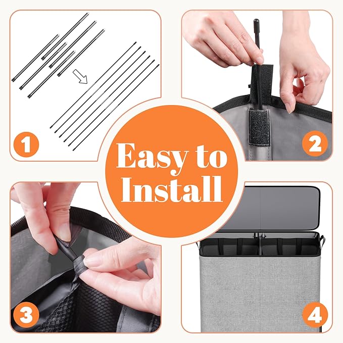 Large Double Laundry Hamper with Lid, Removable Bags & Reinforced Handles, 2 Section Tall Laundry Basket, Dirty Clothes Hampers for Laundry Room, Bedroom, Bathroom, Dorm, 136L, Gray