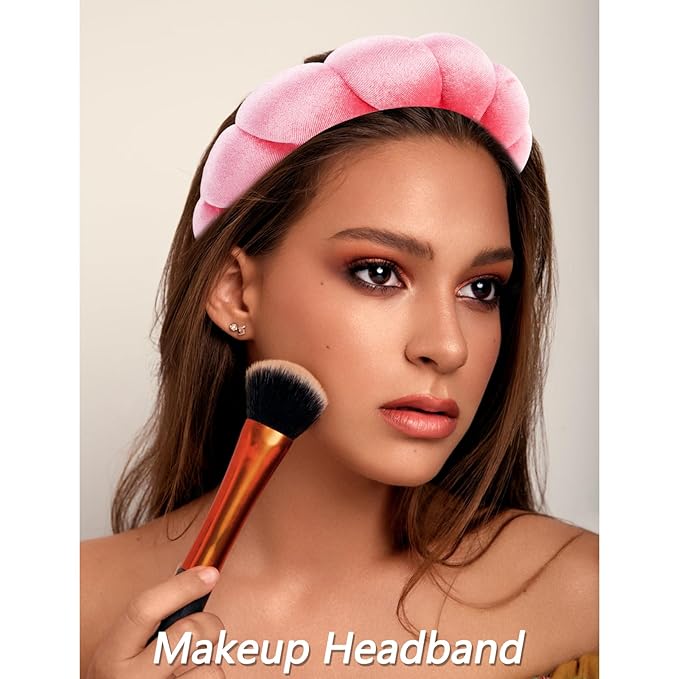 VELSCRUN Spa Headband, Makeup Face Wash Skincare Headbands, 6 Pcs Hot Pink Colorful Sponge Bow Tie Get Ready HairBand Facial Wristband Set, Stuff for Teen Girls Women Trendy Fashion Hair Accessories