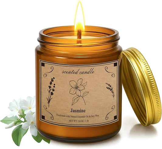 Scented Candles for Home, 16oz Large Jar Scented Candle – Jasmine Soy Wax Candle with 100 Hour Burn Time, Long Lasting Aromatherapy Candle for Home Décor, Relaxing Fragrance & Gift Giving