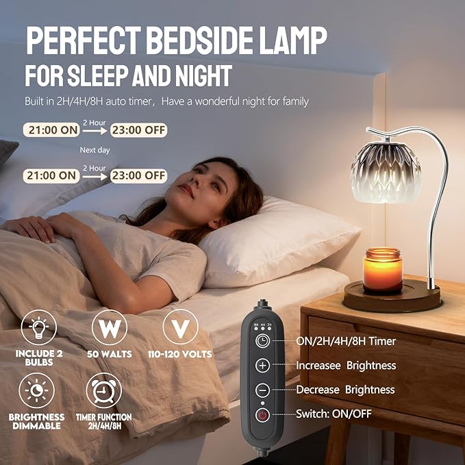 GEEZO Fragrance Candle Warmer Lamp,Electric Candle Warmer with Timer & Dimmer,Mom Christmas Birthday Gifts for Women, House Warming Gifts New Home Bedroom Decor