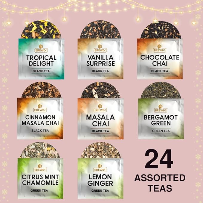 BREWIX, Tea Advent Calendar 2025 | 24 Pyramid Tea Bags - Luxury Gift Box | Selection of 24 Delightful Black/Green Teas and Infusions | Christmas Gift Idea for Men and Women