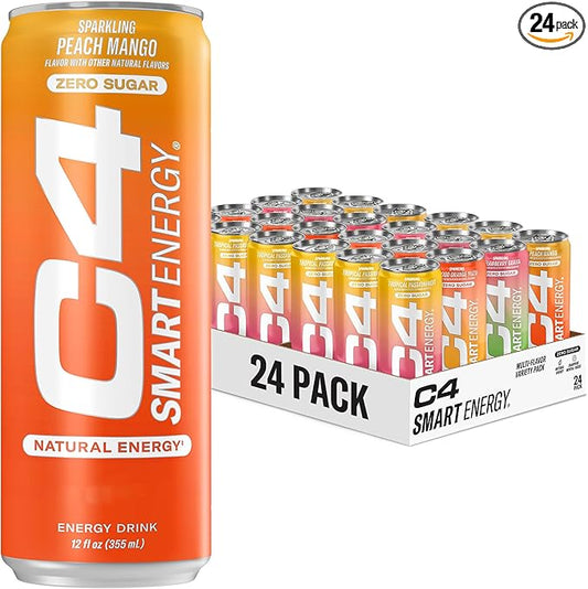C4 Smart Energy Drinks Variety Pack, Sugar Free Performance Fuel & Nootropic Brain Booster, Coffee Substitute or Alternative, 4 Flavor Tropical Oasis Variety 24 Pack