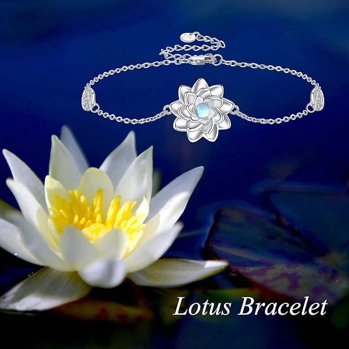 Sterling Silver Lotus Fidget Bracelet Spinning Anxiety Relief Lotus Flower Jewelry Gift for Women