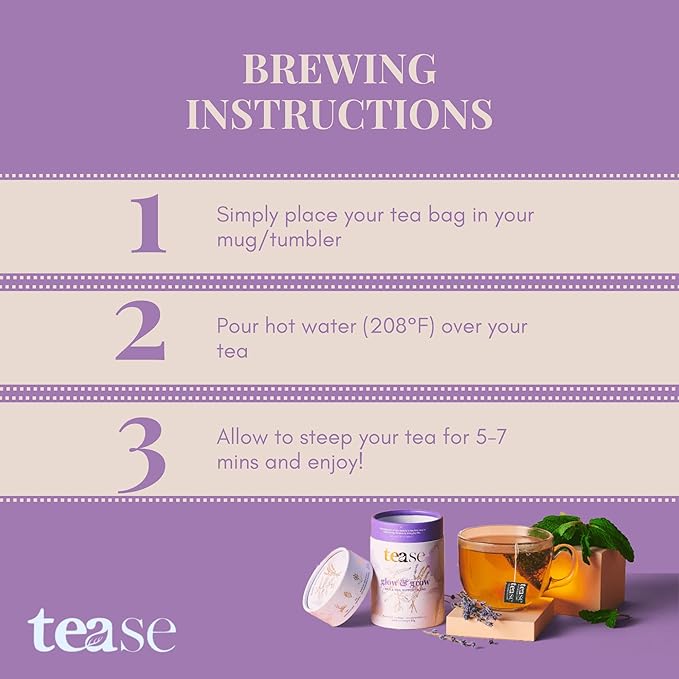 Tease Tea Organic Spearmint Glow & Grow Herbal Tea - Beauty, Nettle for Hair Growth, Caffeine Free for Healthier Hair, Nails, and Body
