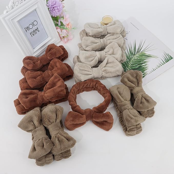 Casoty 12 Pcs Skincare Spa Headband, Hair Band for Washing Face, Soft Coral Fleece Makeup Headband for Girls, Hair Bow Bands, Fluffy Headbands for Face Washing Shower Skin Care Yoga