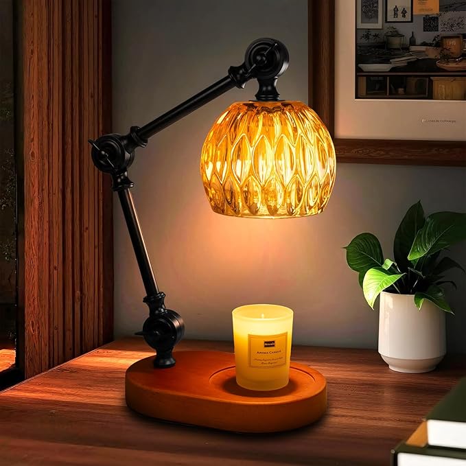 Candle Warmer Lamp, Dimmable Wax Melting Warmer with Adjustable Height, Bedroom Living Room Home Decor, Birthday Relaxation Gifts for Women (Amber, Wave)