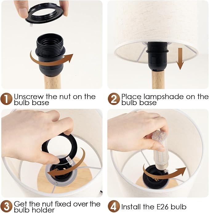 6.3in Bedside Table Lamp for Bedroom, Minimalist Nightstand Lamp with Round Fabric Linen Shade,Study Reading Desk Lamp for Kids Room, Night Table Lamp for Living Room, College Dorm, Home, Office