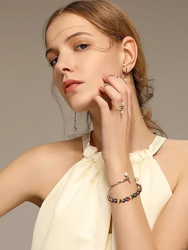 AD Beads Handmade Gemstone Stretch Elastic Bracelet Crystal Healing Reiki Nature's Beauty and Spiritual Essence Unisex (6mm, Multicolor Tiger's Eye (Ignite Creativity))