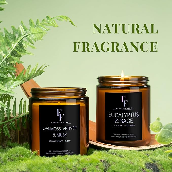 Scented Candles Set, Candles for Home Scented Soy Wax Candles, 6 Pack 42 Oz Aromatherapy Candles Gift Set for Women Men (Lemon/Vanilla/Sage/Rose/Amber/Vetiver)