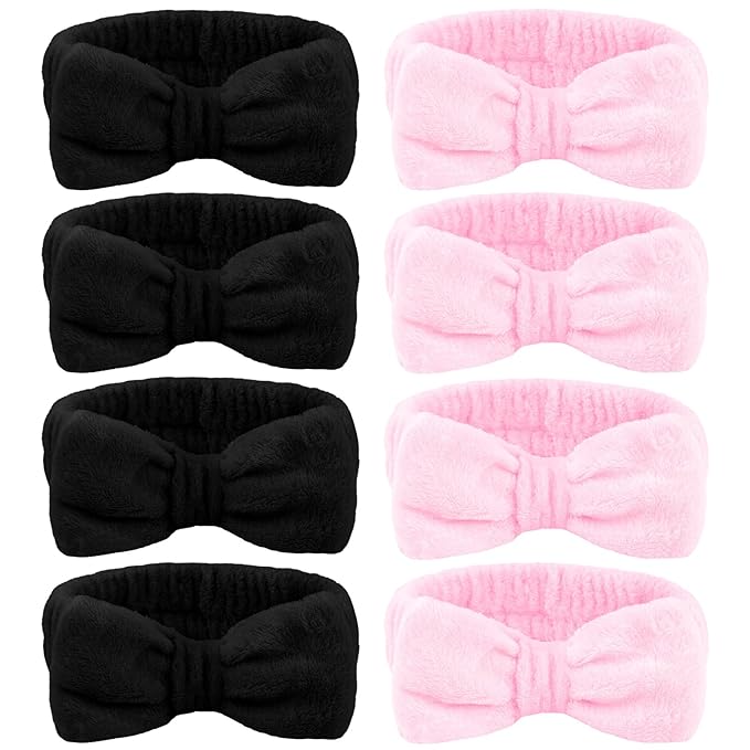 Ondder 8 Pack Makeup Headband Black and Pink Spa Headband Skincare Headbands for Washing Face