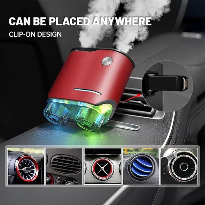 Smart Car Air Freshener, Dual-Channel Diffuser, Long-Lasting Scent Air Freshener Three Adjustable Modes, Aromatizante Para Carro With 4pcs Aromatherapy Oil Oils Rechargeable Intelligent Red