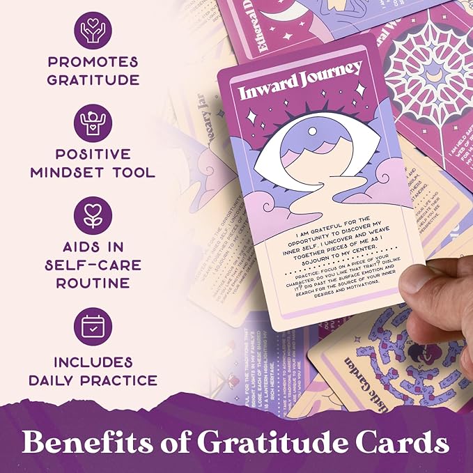PURPLE CANYON Gratitude Cards | Positive Affirmations for Daily Reflection | Mindfulness Cards for Self Care | 52 Card Deck in Shades of Purple