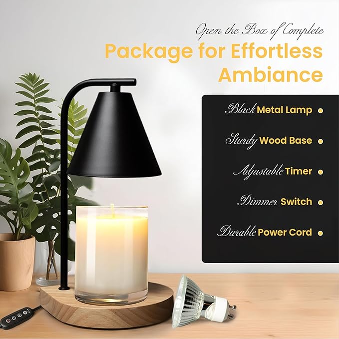 Candle Warmer Lamp with Timer Dimmer, 2H/4H/8H Timer, Birthday Gifts for Women Mom, House Warming Gifts New Home Decor, Black Lamp Candle Warmer, Wax Melts Warmer for Jar Candles with 2 Bulbs