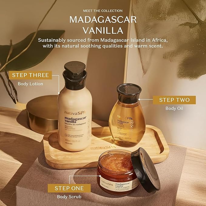 Nativa SPA by O Boticário, Madagascar Vanilla Moisturizing Body Lotion, Fragranced Skin Moisturizer with Purified Quinoa Drops, 13.5 Ounce