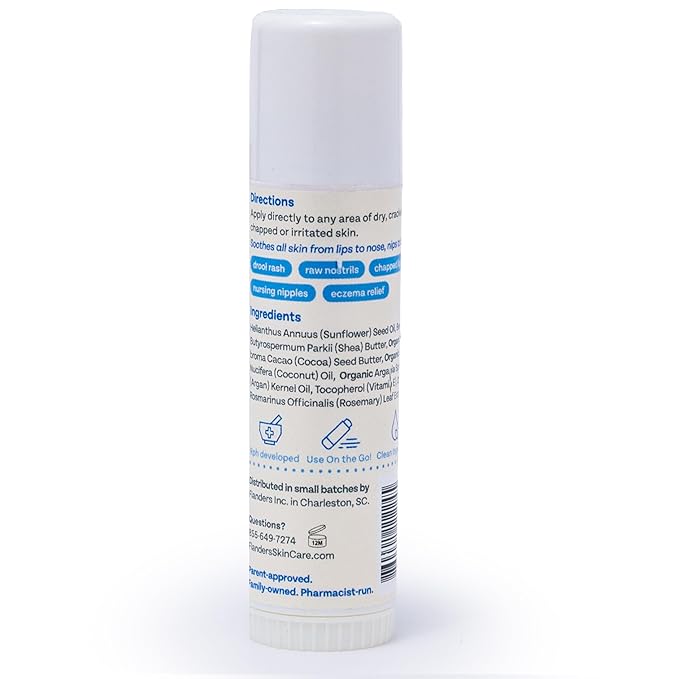 Flanders Healing Balm Stick - Safe for All Ages, Irritated Skin & Lips, Nipple Balm, Drool Rash, Raw Cuticles, Windburned Cheeks, Nostrils, Unscented (0.5oz)