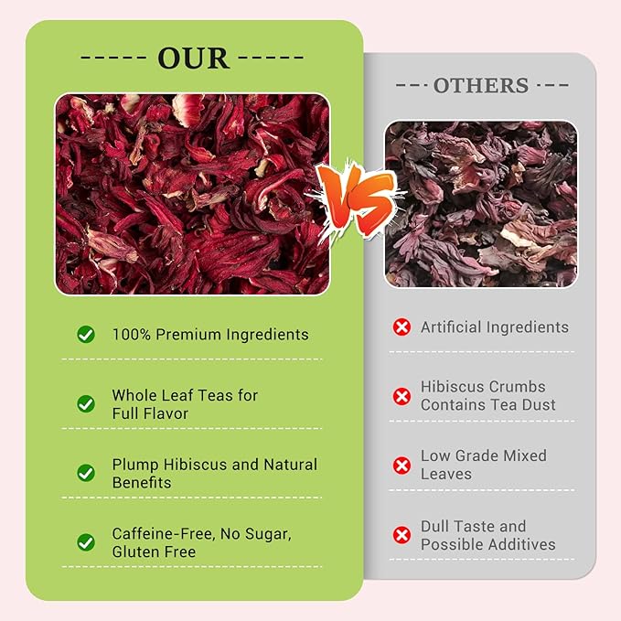 Hibiscus Tea Bags, 100% Natural Hibiscus Flowers Herbal Tea Supports Heart Health, Boosts Immune,Caffeine Free, Non-GMO, No Sugar(1 Pack/100 Bags)