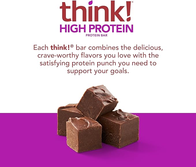 think! Protein Bars, High Protein Snacks, Gluten Free, Kosher Friendly, Chocolate Fudge, Nutrition Bars, 2.1 Oz per Bar, 10 Count (Packaging May Vary)