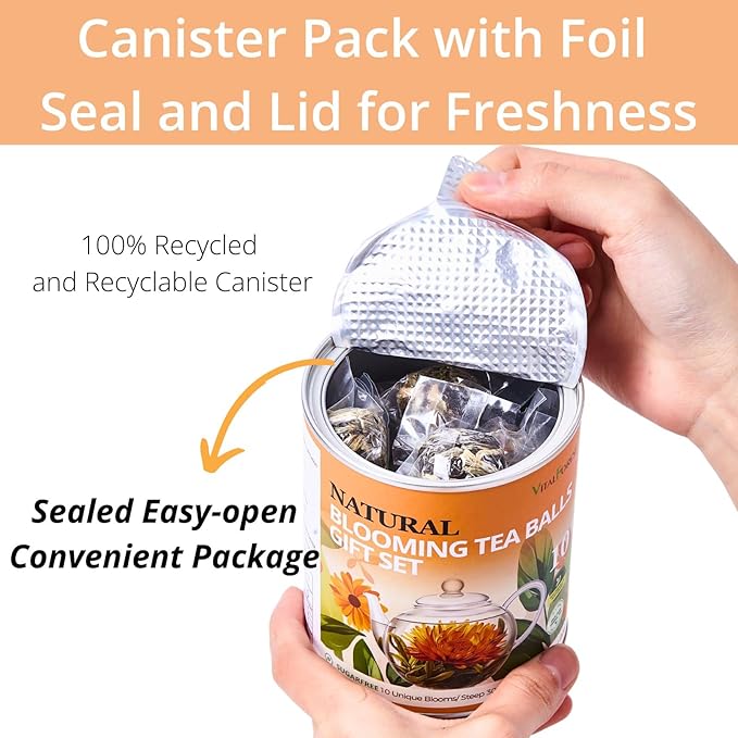 Blooming Tea Gift Set, 10 Unique Varieties Flowering Tea Balls, VitalForest Individual Packing Handmade Blooming Green Tea with Flowers for Anniversary, Valentine, Birthday