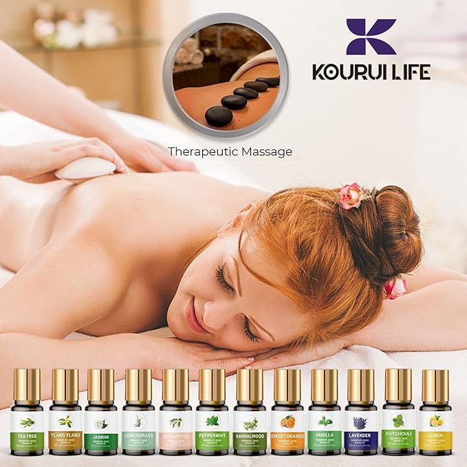 Essential Oils Set for Diffuser, 100% Natural Aromatherapy Essential Oils,12 Single Oils: Lavender, Peppermint & More, Wood Box Gift Set, 10 mL (1/3 oz), for Home Diffusers, Candle