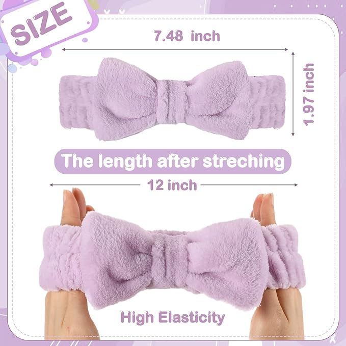 25 Pcs Spa Headband Bulk Makeup Headbands for Washing Face Cute Bow Hairbands Soft Coral Fleece Hairbands for Women Face Skin Care Makeup Spa Gift Shower Yoga (Classic Pattern,Purple)