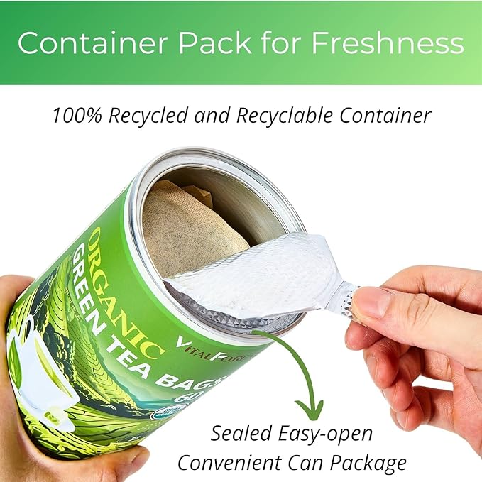 Organic Green Tea Bags| 70 Count VitalForest Unbleached ECO-Conscious Chinese Green Tea Packets| Te Verde Organico Natural Premium Real China Herbal Tea