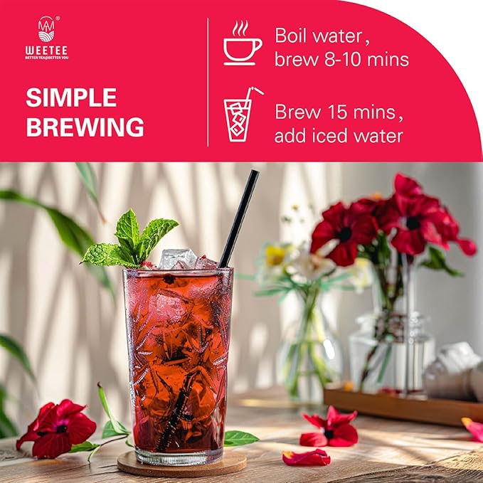 WT WEETEE Rosehips Hibiscus Tea Bags, Made with Rosehip & Hibiscus Flowers, Natural Caffeine-free Herbal Tea 2.5g x 60 Counts
