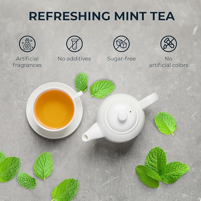 INJOY YOUR VITALGRI:N Peppermint Tea Bags - 55 Count (+5 Tea Bags) Bamboo Tong Included - 5.96 oz, Re-Steep Herbal Tea, Cool Fresh Breath, Warm Heat, Stomach Relief, Relax, Digestive Support, Mint