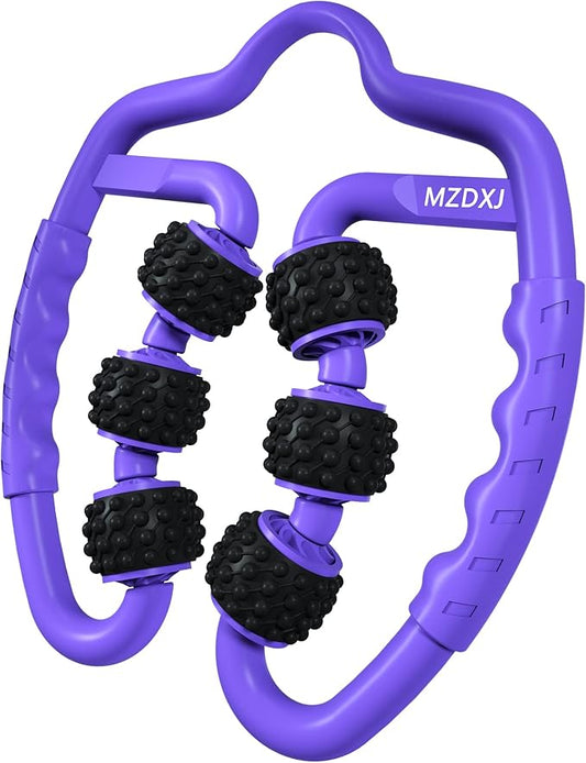 Cellulite Massage Tool Muscle Roller - Deep Fascia Massager & Dimpled Skin Remover for Legs, Thighs & Buttocks - Anti-Cellulite Roller, Smooth Skin, Pain Reliefs (Purple Black - 6 Wheel)