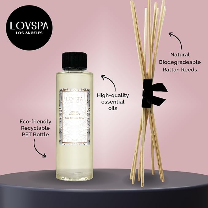 LOVSPA Amber Romance Diffuser Oil - Luxury Essential Oils for Diffuser Refill & Air Freshener Room Spray - Long-Lasting & Natural Home Fragrance, Scented Oil for Diffusers, USA Made, 4oz