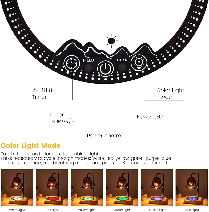 Candle Warmer Lamp with Touch Screen Timer, Dimmable Wax Melts Warmer, 6 RGB Ambient Colors & Adjustable Height, Touch Control Lamp Flower Candle Warmer, Birthday Gifts for Women Mom, New Home Decor