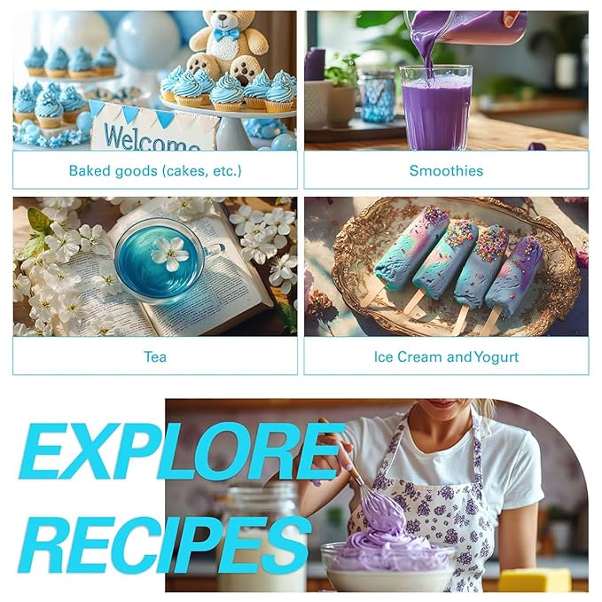 WT WEETEE Butterfly Pea Flower Powder, 100% Natural & Pure from Blue Butterfly Pea Flowers, Caffeine Free Herbal Tea For Blue & Purple Drinks