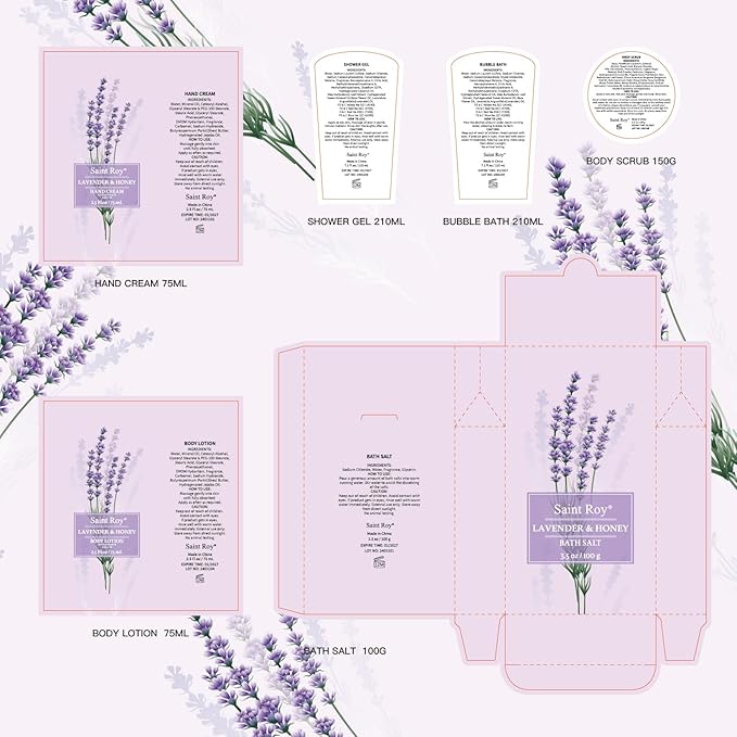 Bath and Body Gift Basket Set for Women - LAVENDER & HONEY Christmas Gifts for Women, Spa Large Beauty Personal Care Set, Home-spa Pampering Package for Mother day, Spa Bridal Shower Kit