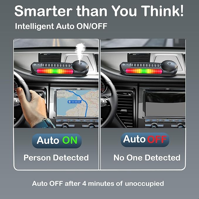 Solar Smart Car Air Freshener, Car Air Freshener Diffuser with Auto On/Off, Aluminum Alloy Body,3 Adjustable Concentration, No Oil Leakage, Built-in Battery, Ambient Light, Natural Fragrance