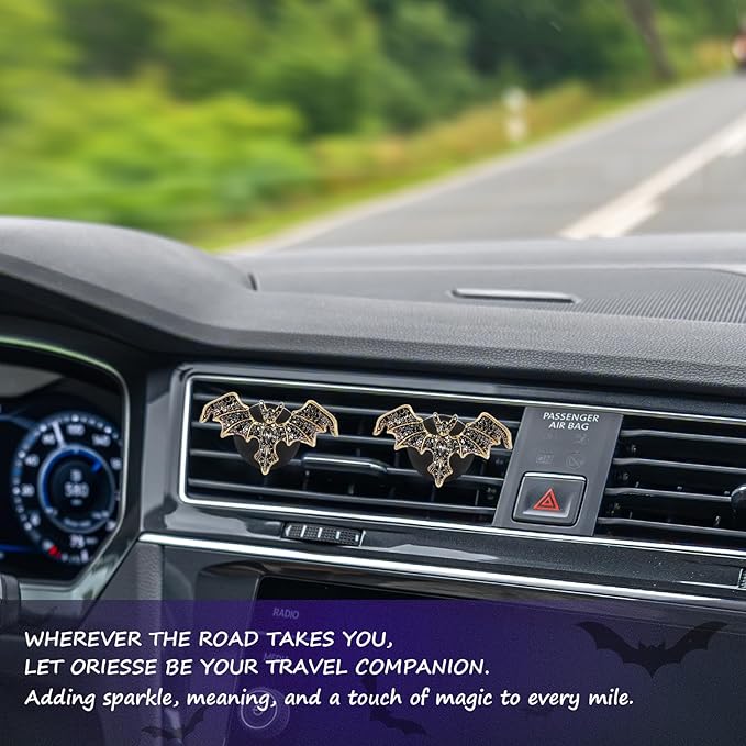 Gothic Car Decor,Bling Bat Car Air Freshener Vent Clip,Dark Style Rhinestone Vehicle Interior Dashboard Decoration for Teens,Refillable Clip on Diffuser