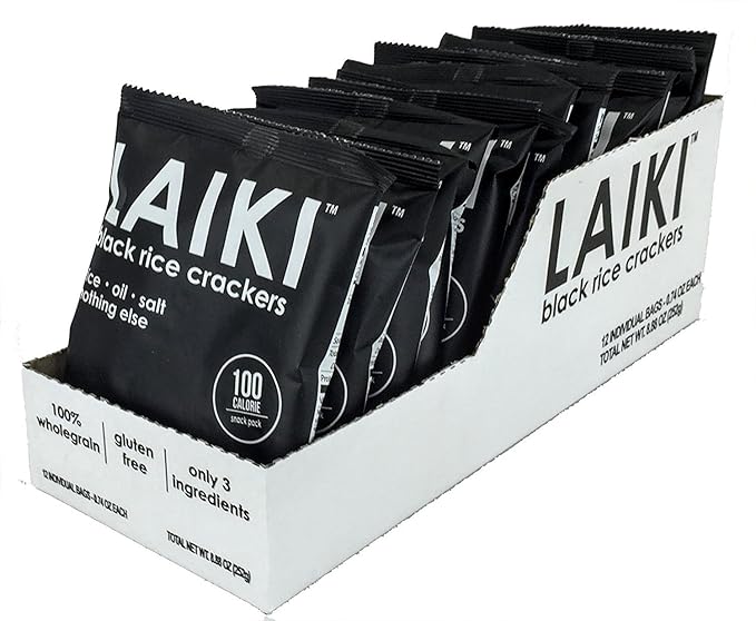 LAIKI Black Rice Crackers Combo | Gluten-free Healthy Snack | Vegan Savour Snack | NON-GMO Certified | Flavorful Snack | Diabetic Friendly | 100% Wholegrain | 12 Packs of 21 grams with 1 pack of 3.53