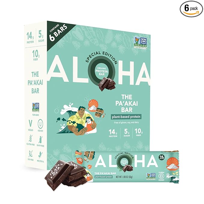 ALOHA Organic Plant Based Protein Bars | The Pa'akai Bar - Special Edition | 6 Count, 1.98oz Bars | Vegan, Low Sugar, Gluten Free, Paleo, Low Carb, Non-GMO, Stevia Free, Soy Free, No Erythritol