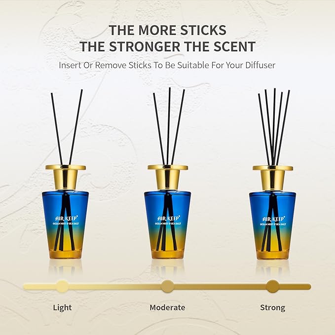 Airkeep Reed Diffuser Set 5.07 fl oz, Ocean Mist & Sea Salt Scent Diffuser with Sticks, Home Fragrance Oil for Bedroom, Bathroom, Office Decor