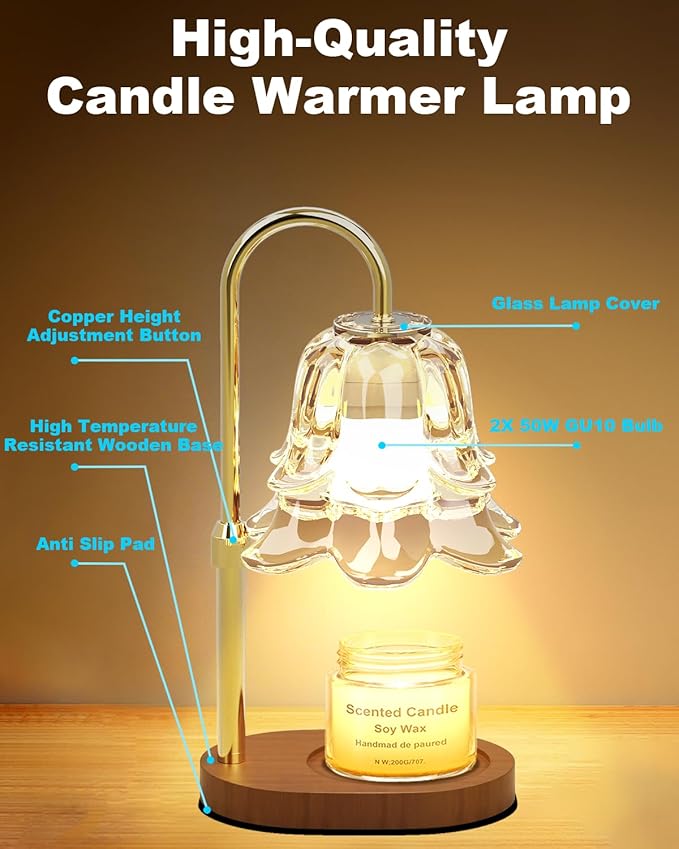 Candle Warmer Lamp with Timer, Upgraded Dimmable Wax Melts Warmer for Jar Candles, Height Adjustable Candle Lamp, Birthday Gifts for Women Mom, House Warming Gifts New Home Decor