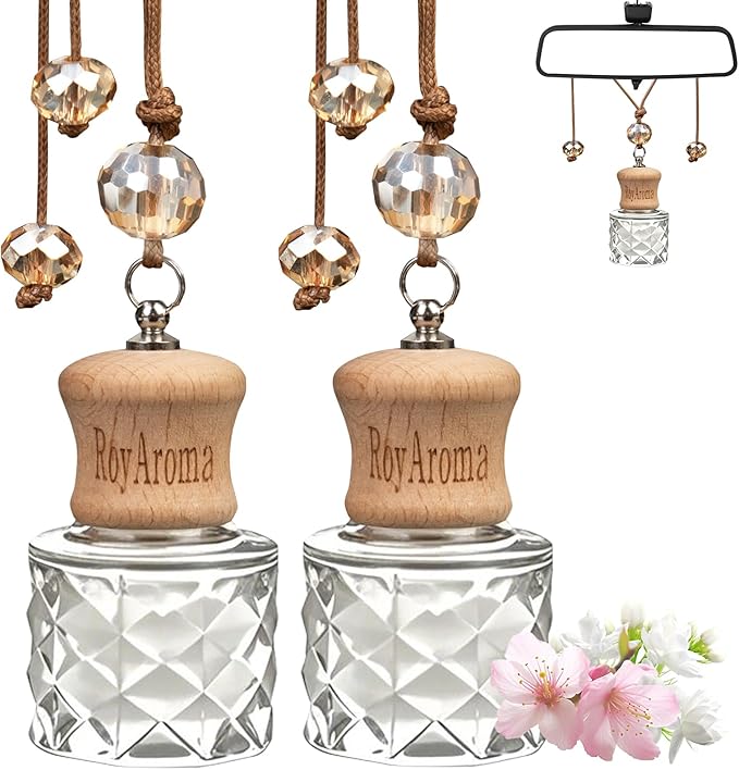 2 Pack Car Air Freshener, Hanging Aromatherapy Essential Oil Diffuser for Cars & Offices, Plant-Based Car Fragrance, Leak-Proof and Toxic-Free | Cherry Blossom