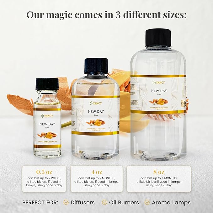 YANCY New Day Luxury Collection Fragrance Oil (8 oz), Uplifting Citrus and Floral Scent, Ideal for Diffusers, Oil Burners & Aroma Lamps, Refreshing Fragrance Oil for Morning Energy Boost