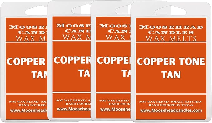 Copper-Tone Glow Wax Melts – 4 Pack Suntan Lotion Scented Wax Melts – Summer Beach Fragrance, Soy Wax, Handmade, Long-Lasting, Pet Safe, 6 Cubes Per Tray