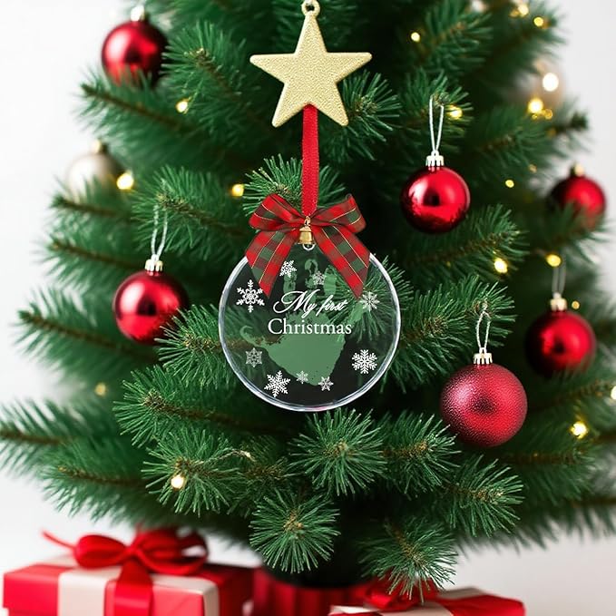 Stylor Baby's First Christmas DIY Handprint Ornament - Crystal Glass Keepsake 2025, for Newborn Boy or Girl, My 1st Xmas Tree Hanging Decoration (Snowflake)